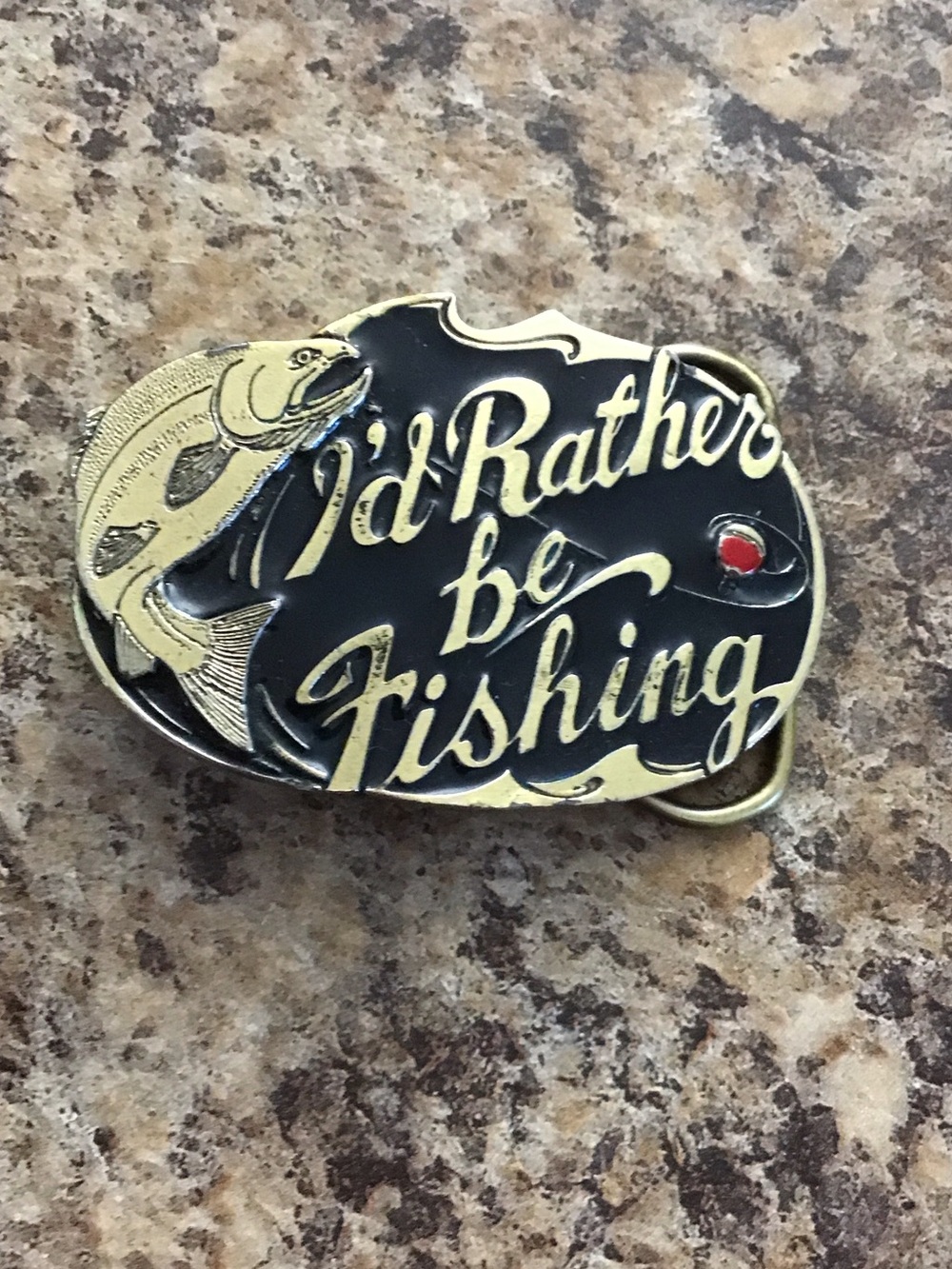 Men's 'I'd Rather Be Fishing' Metal Belt Buckle - Black and Gold